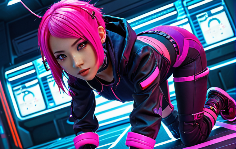 **
"A vibrant, energetic anime-style character design, set in a futuristic Hanoi. The character is a young female hacker with bright pink hair and cyberpunk clothing. Focus on dynamic posing and detailed tech accessories."
**