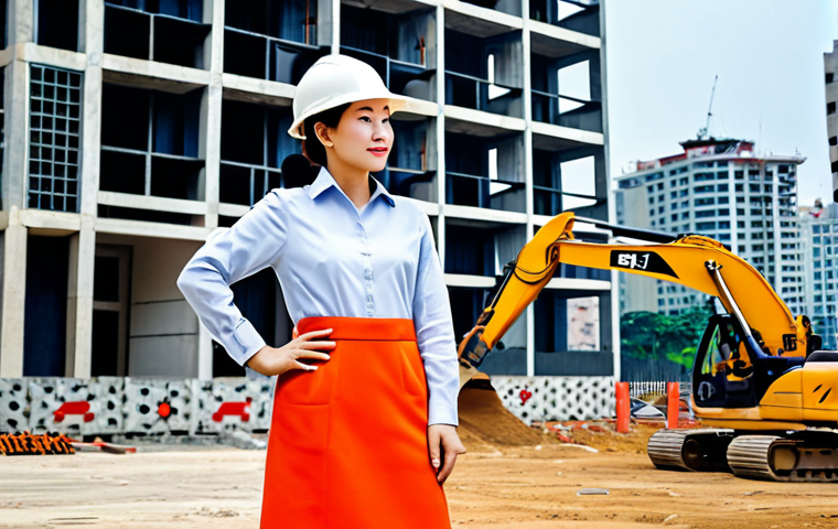 **

"A professional female architect in a modest, stylish dress and hard hat, standing on a construction site in Ho Chi Minh City, Vietnam. Background includes modern buildings and construction equipment. Fully clothed, appropriate attire, safe for work, perfect anatomy, correct proportions, professional photography, high quality."

**