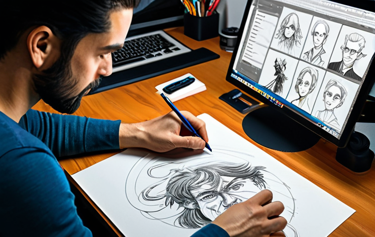 **

"A professional-looking, fully clothed character designer at their brightly lit workstation, sketching a fantasy character design. The desk is filled with art supplies and reference materials. Style: Clean, modern, digital art, perfect anatomy, appropriate content, safe for work, professional, well-formed hands, proper finger count, natural body proportions."

**