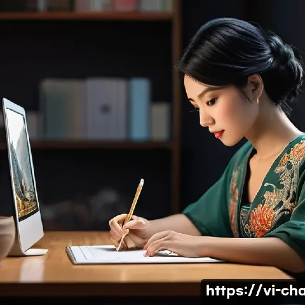 캐릭터 디자인 취업 포털 활용법 - **Prompt 1: A Dedicated Character Designer at Work**
"A talented Vietnamese female character des...