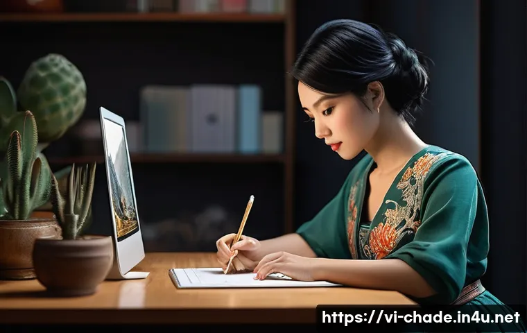캐릭터 디자인 취업 포털 활용법 - **Prompt 1: A Dedicated Character Designer at Work**
"A talented Vietnamese female character des...