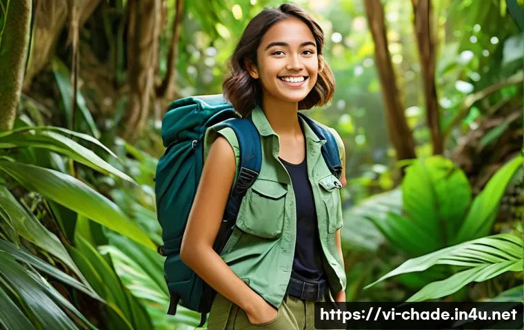 캐릭터 디자인의 비주얼 언어 응용 - **Prompt:** A cheerful, young female adventurer, around 18 years old, stands confidently on a sun-dr...