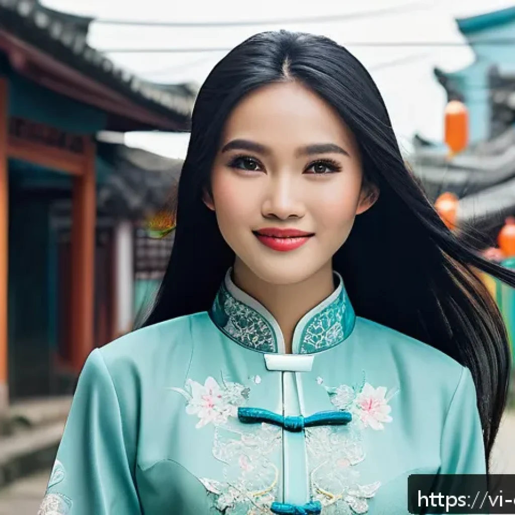 캐릭터 디자인 관련 글로벌 학문적 연구 사례와 관련된 동향 - A young Vietnamese female character designed with a blend of traditional and modern elements, wearin...