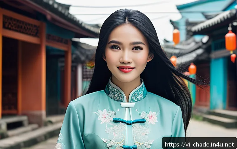 캐릭터 디자인 관련 글로벌 학문적 연구 사례와 관련된 동향 - A young Vietnamese female character designed with a blend of traditional and modern elements, wearin...