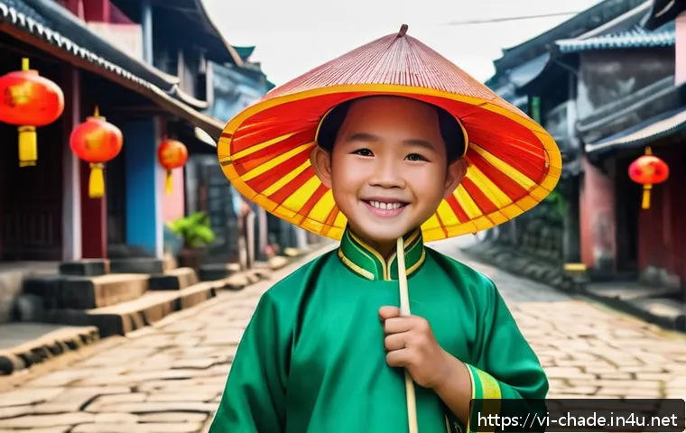 캐릭터 디자인과 브랜딩의 관계 - A charming Vietnamese brand mascot character designed with traditional elements: a friendly young pe...