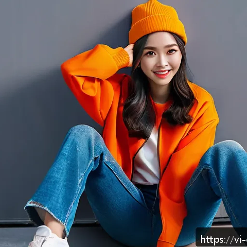캐릭터 디자인 실기 강의 후기 - A dynamic young Vietnamese female character wearing casual modern streetwear with vibrant warm color...