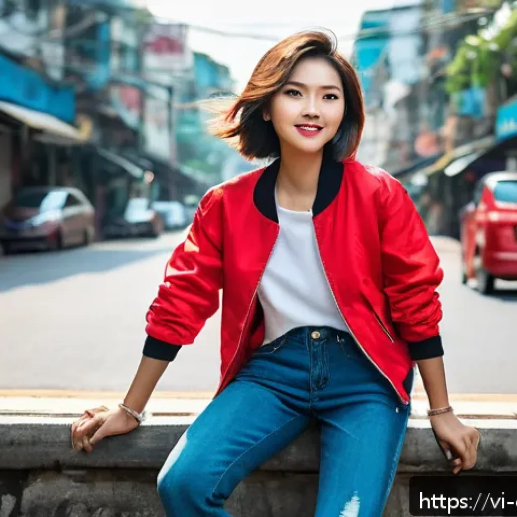 캐릭터 디자인의 개인 창작 도전기 - A young Vietnamese woman character in casual urban attire, reflecting the bustling city life of Ho C...