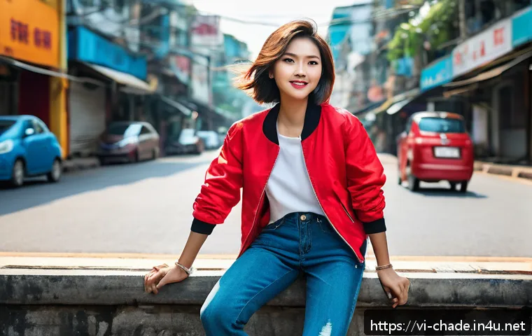 캐릭터 디자인의 개인 창작 도전기 - A young Vietnamese woman character in casual urban attire, reflecting the bustling city life of Ho C...