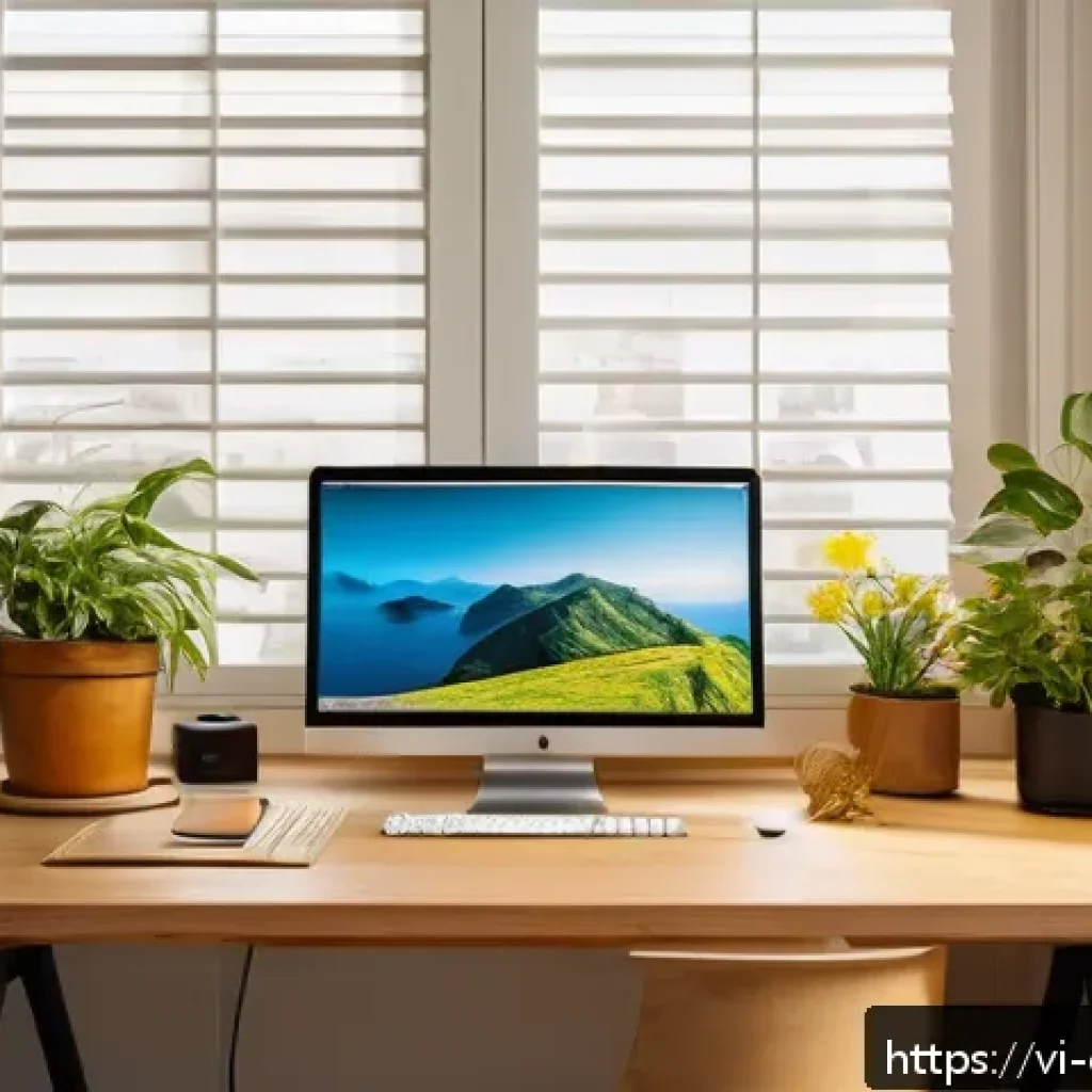 캐릭터 디자인 작업 환경 세팅 - A bright and cozy home workspace designed for a character designer, featuring a large wooden desk po...
