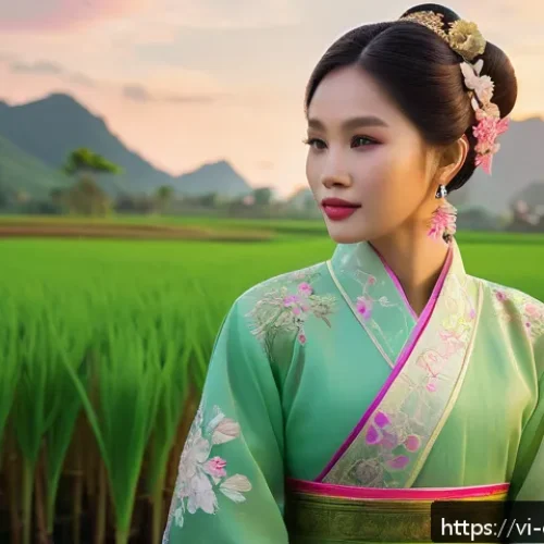 Home 32 캐릭터 디자인 입시 포트폴리오 준비 사례 - A charming Vietnamese folklore-inspired female character wearing traditional áo dài with intricate f...