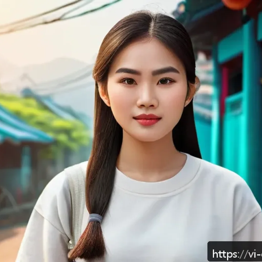 캐릭터 디자인과 디지털 일러스트의 융합 - A digital illustration of a young Vietnamese female character wearing modern casual clothes with exp...