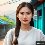 Home 19 캐릭터 디자인과 디지털 일러스트의 융합 - A digital illustration of a young Vietnamese female character wearing modern casual clothes with exp...