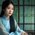 Home 18 캐릭터 디자인 졸업 작품 사례 - A Vietnamese young female character with a contemplative personality, wearing a modern Ao Dai in sof...