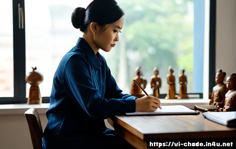 Home 17 캐릭터 디자인에 적합한 성격 유형 - Photorealistic Vietnamese character designer in a calm, organized Hanoi studio, thoughtfully sketchi...